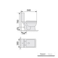 YS22212P 2dílná keramická toaleta, splachovací toaleta s uzavřeným P-trapem;