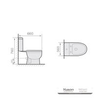 YS22206P 2dílná keramická toaleta, splachovací toaleta s uzavřeným P-trapem;