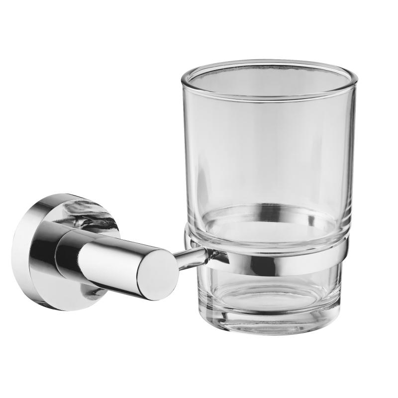 19384 Koupelnové doplňky, držák pohárků, zinek/mosaz/SUS držák pohárků a skleněný pohár;